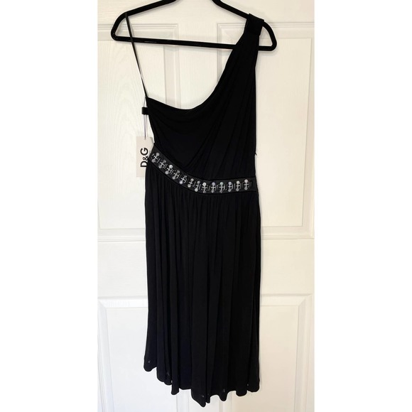 Dolce & Gabbana Dresses & Skirts - NWT Dolce & Gabbana Midi Black Coctail Dress One Strap Beaded Zip 44